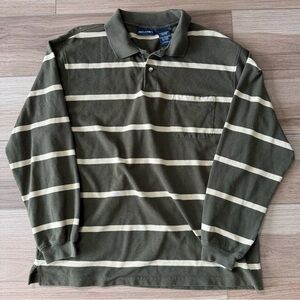 Vintage Puritan Striped Green Rugby Long Sleeve Polo Shirt